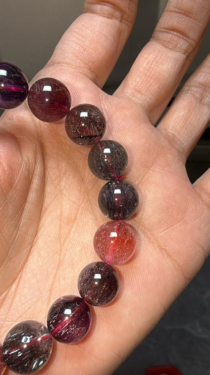 Natural super seven Rutilated Quartz Crystal beads bracelet,Lepidocrocite in quartz ,10mm