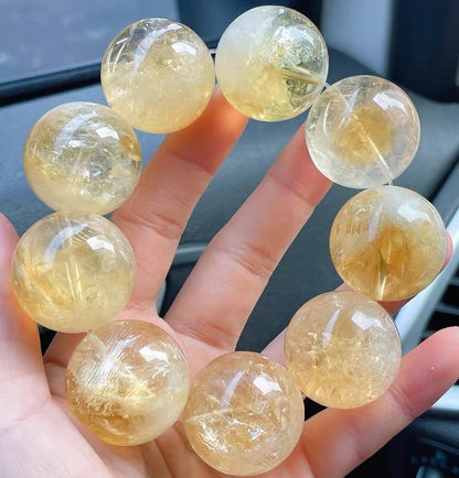 Natural Yellow Asai Citrine Quartz Crystal round beads bracelet 26.5mm