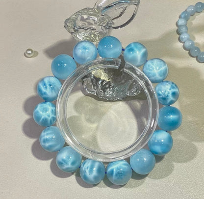 Natural blue Larimar beaded bracelet 14mm