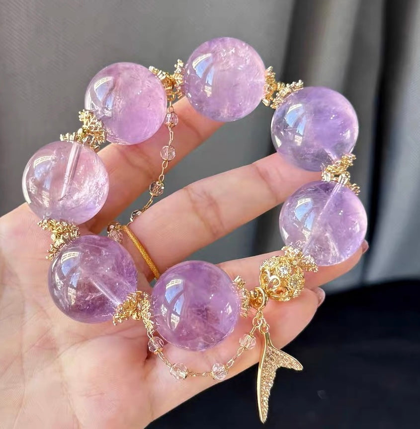 23MM lavender Purple Amethyst Quartz Crystal beaded bracelet