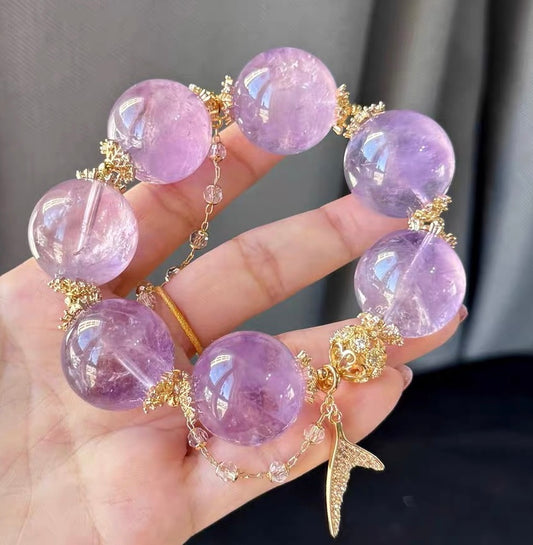 23MM lavender Purple Amethyst Quartz Crystal beaded bracelet