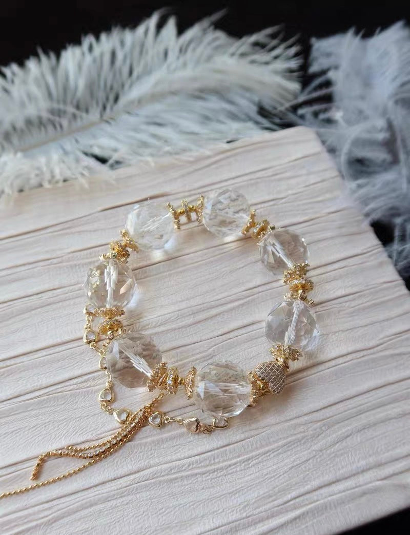 Natural white  Rock quartz Crystal Faceted diamond beads bracelet 18mm