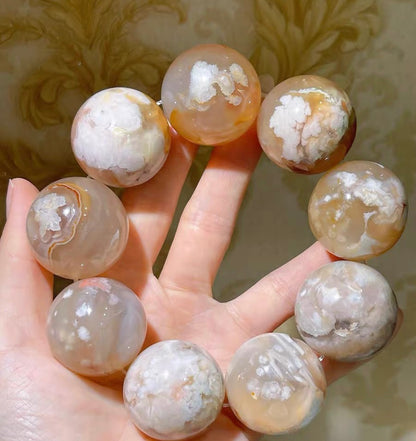 30mm Round Cherry Blossom agate beaded bracelet