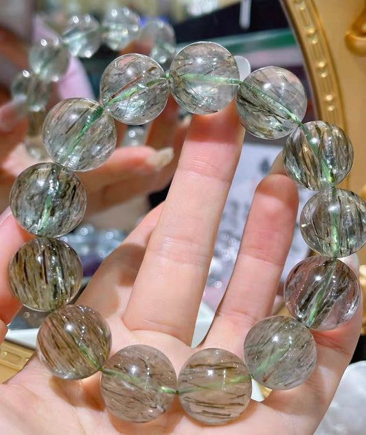 Green Rutilated Quartz Crystal bracelet