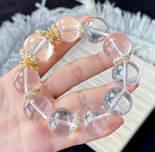 19mm Natural pink Rose quartz Crystal beads bracelet