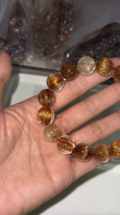 Natural Multicolor Rutilated Quartz Crystal beads bracelet 13mm