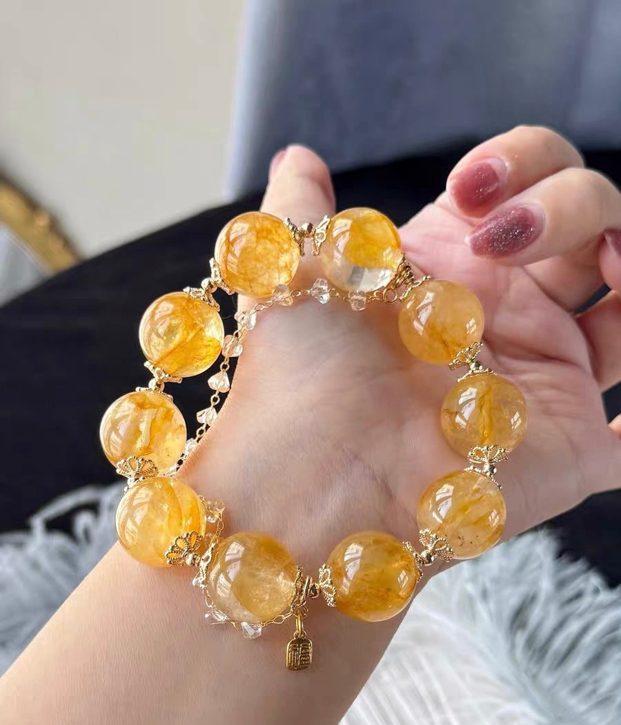 16mm Natural Yellow Hematoid Lepidocrocite Quartz Crystal beaded bracelet