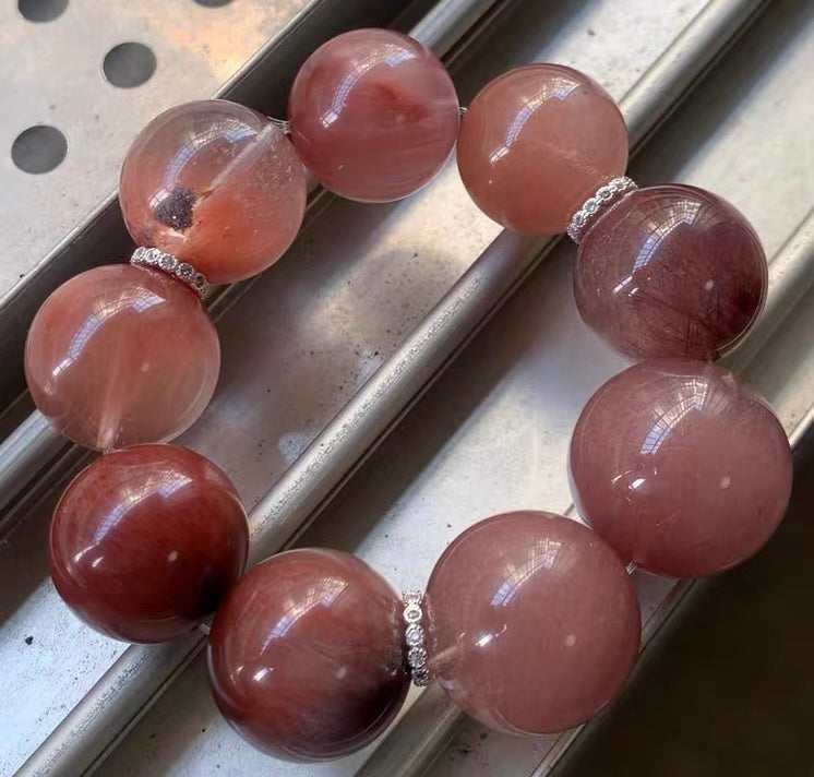 NATURAL Purple rabbit hair Rutilated Quartz Crystal beaded bracelet 22mm