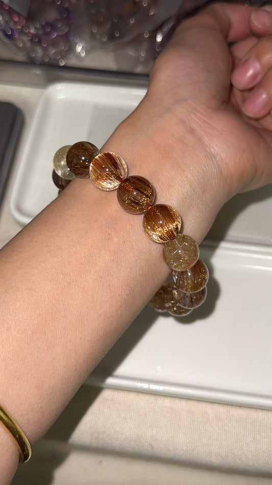 Natural Multicolor Rutilated Quartz Crystal beads bracelet 13mm