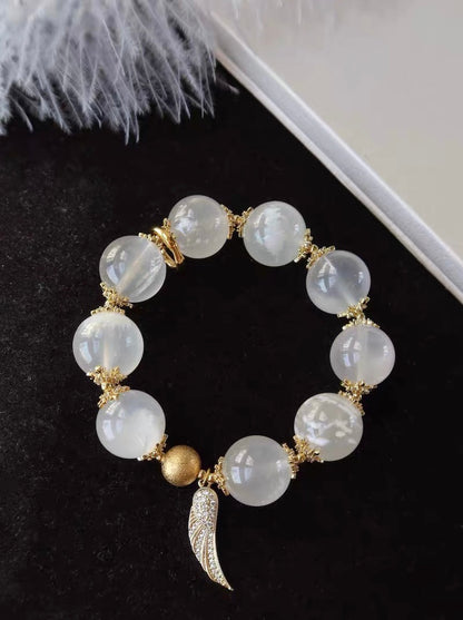 Natural white Snow phantom quartz Crystal beaded bracelet 16mm,large size beaded