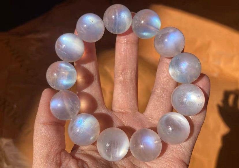 16-17MM Natural Rainbow blue moonstone beaded bracelet