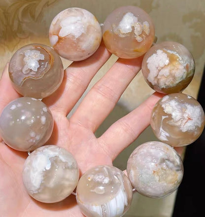 30mm Round Cherry Blossom agate beaded bracelet