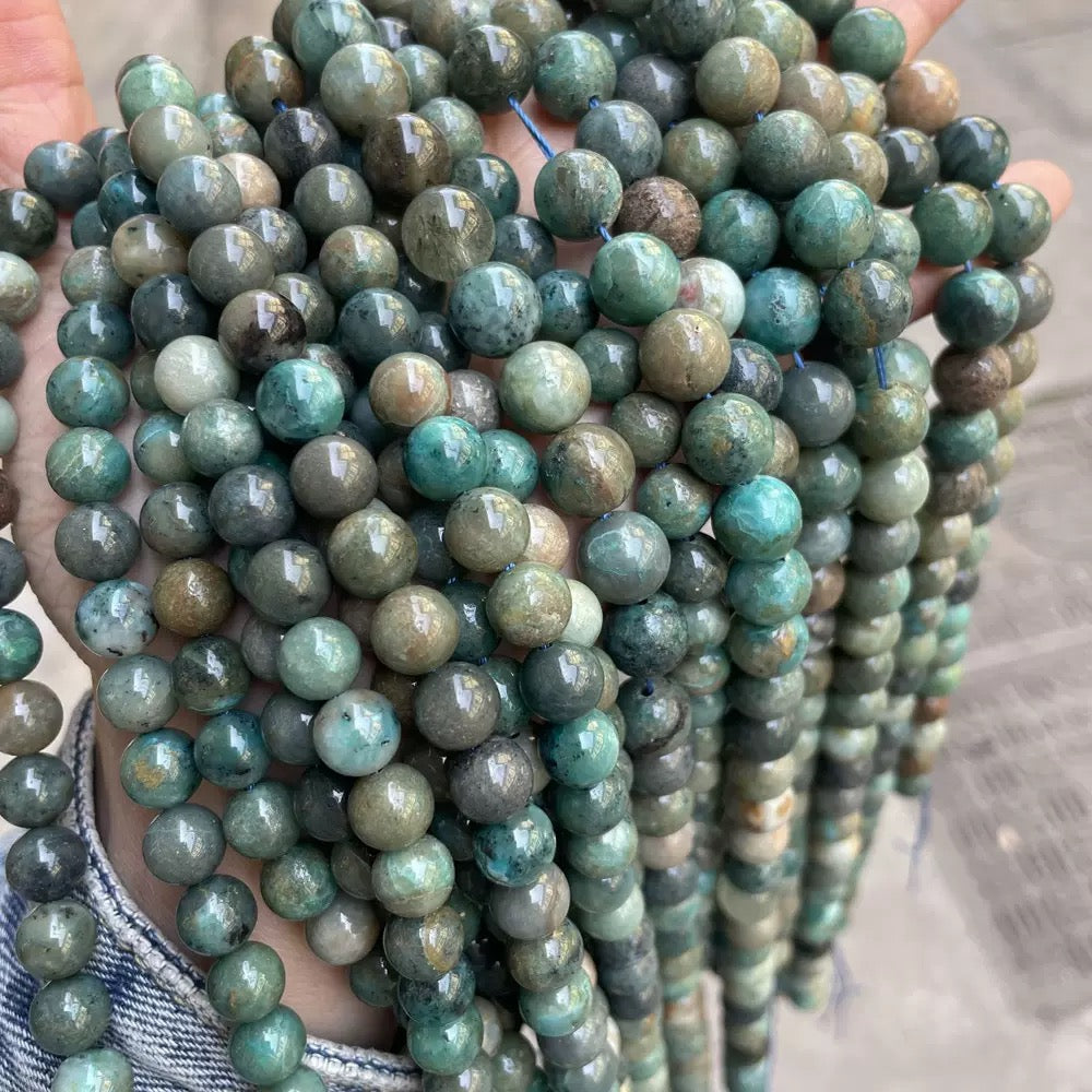 Genuine Natural Chrysocolla Green smooth round loose beads wholesale