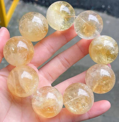 Natural Yellow Asai Citrine Quartz Crystal round beads bracelet 26.5mm