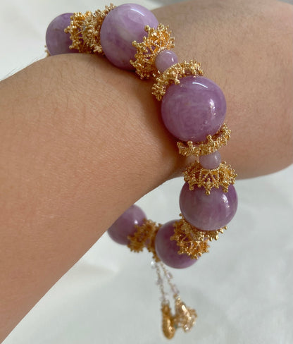 Natural kunzite beads handmade bracelet 16mm