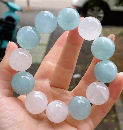 19mm Natural aquamarine and white phantom quartz Crystal beads bracelet