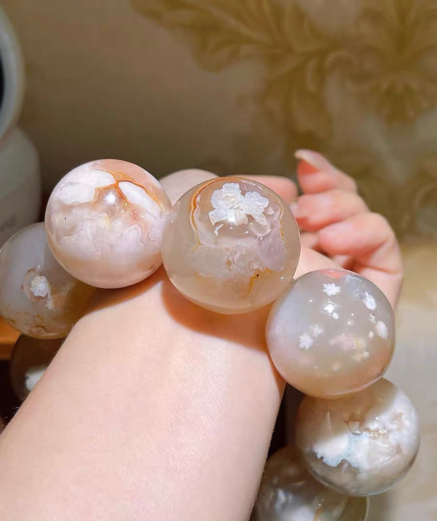 30mm Round Cherry Blossom agate beaded bracelet