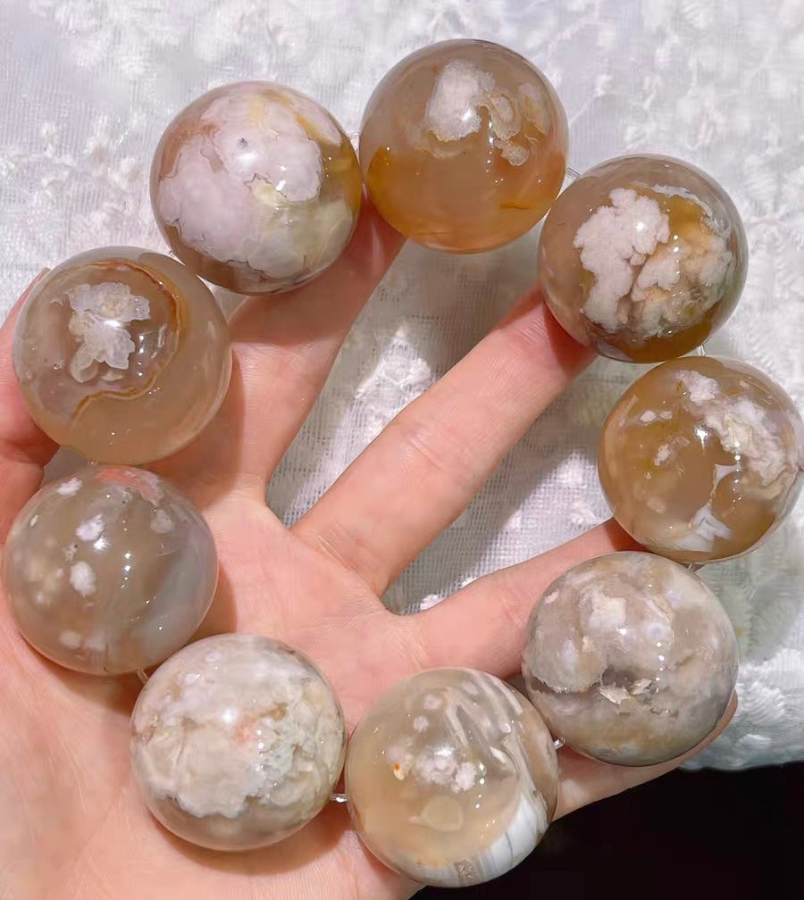 30mm Round Cherry Blossom agate beaded bracelet