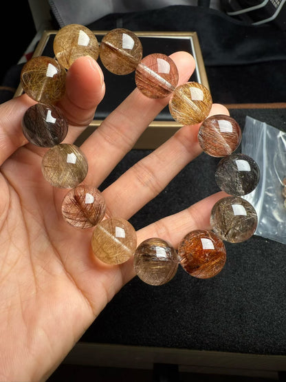 Multicolor Rutilated Quartz Crystal beaded bracelet 16mm