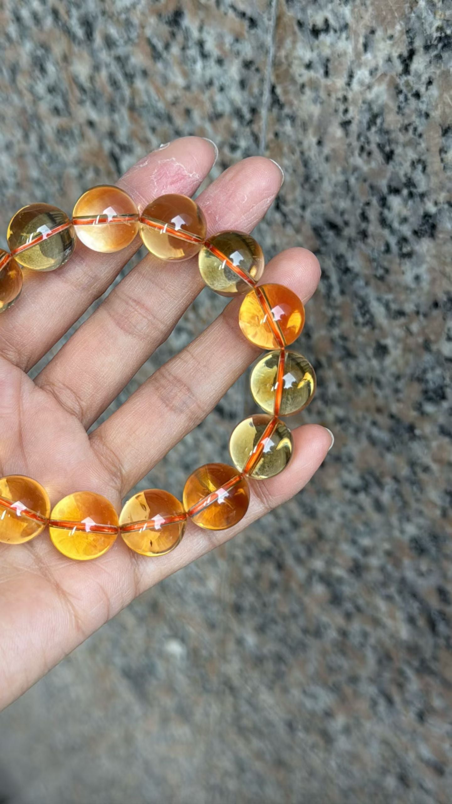 Natural yellow Citrine Quartz Crystal beaded bracelet 14.5mm
