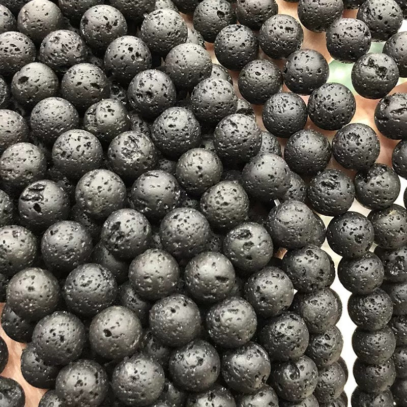 Natural Black lava round beads, Untreated Beads,Volcanic Rock Beads