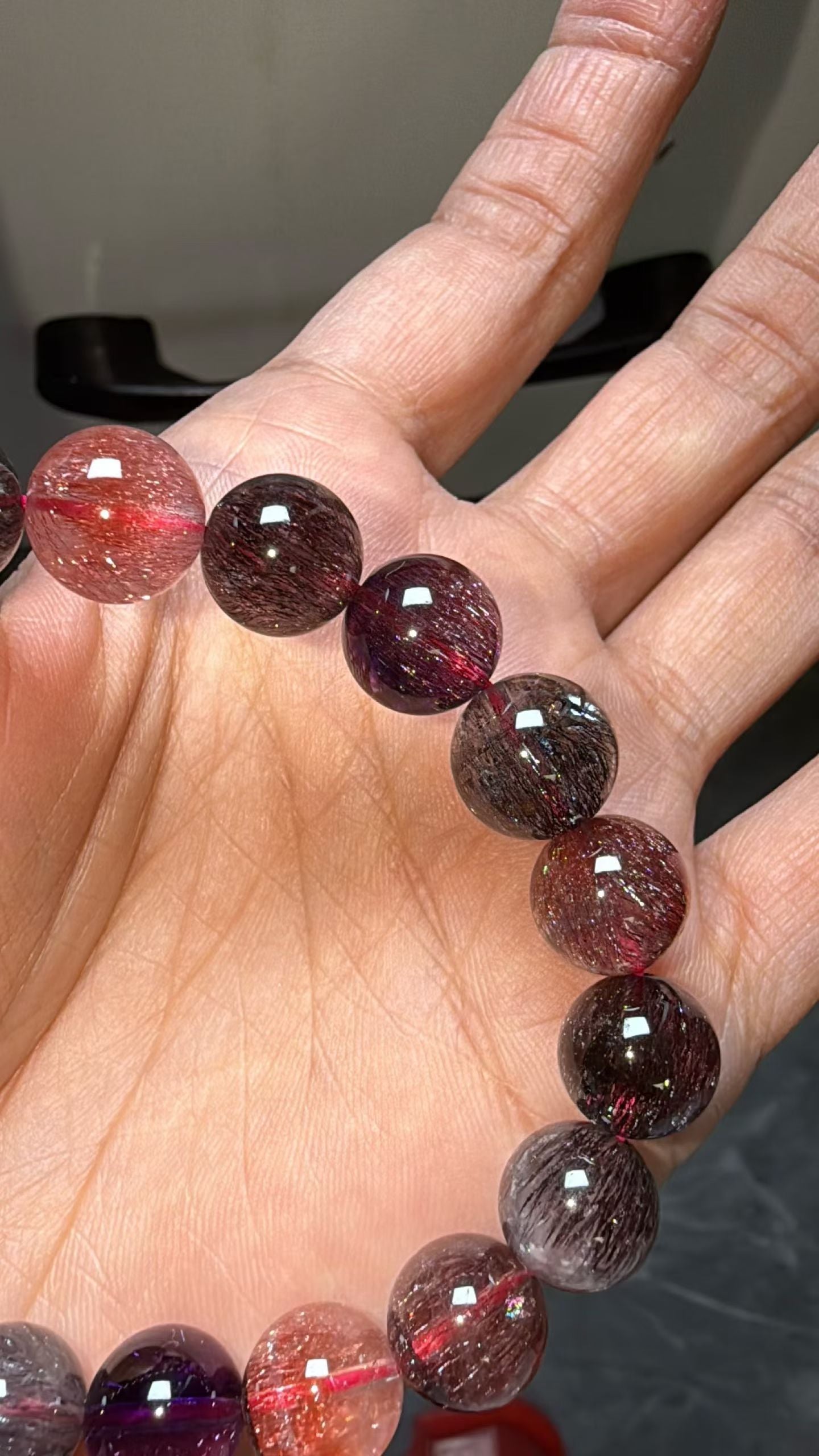 Natural super seven Rutilated Quartz Crystal beads bracelet,Lepidocrocite in quartz ,10mm