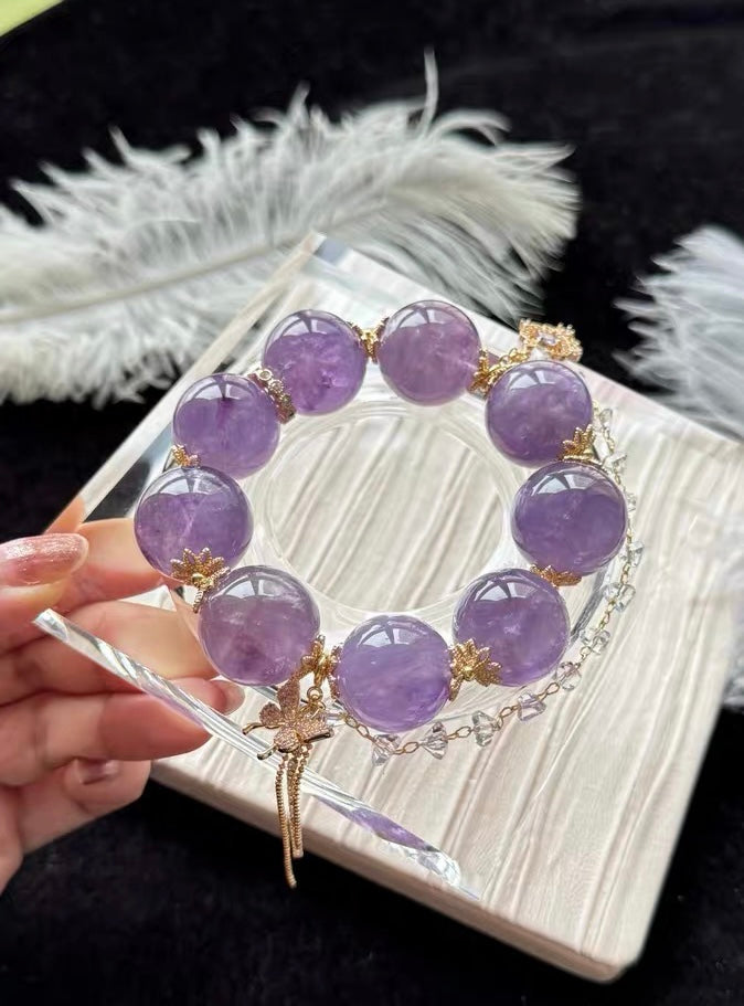 21mm Natural Purple Amethyst Quartz Crystal beads bracelet