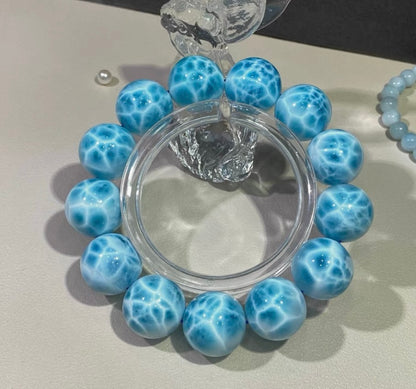 17mm Natural blue Larimar round handmade beaded bracelet