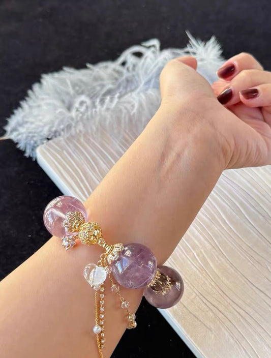 Natural purple Amethyst Quartz Crystal beads bracelet 23mm,unique gifts,Christmas gifts
