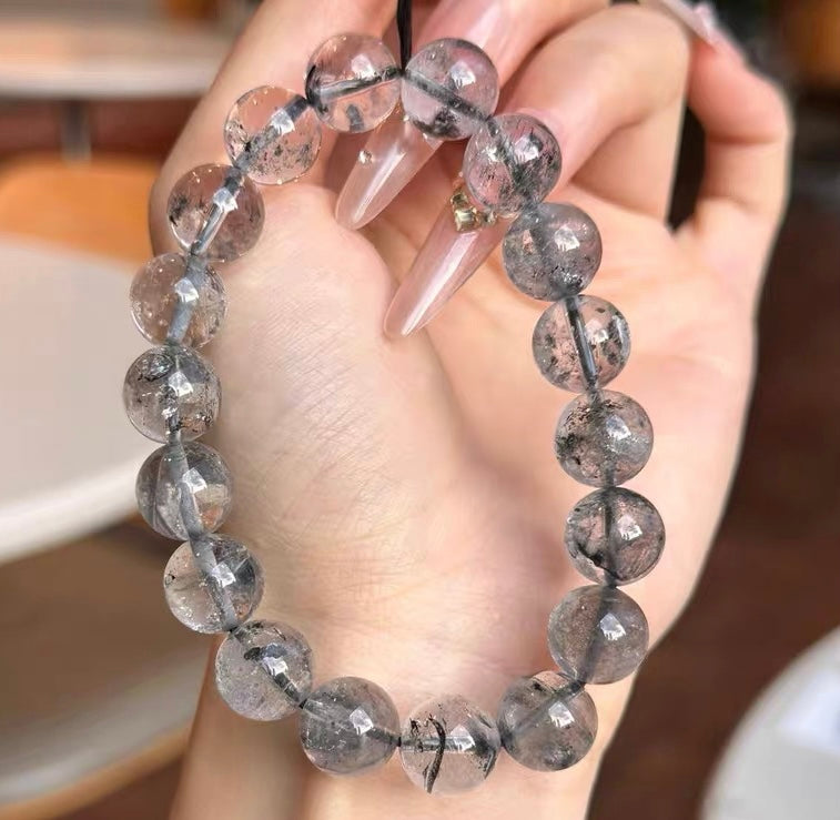 11mm Natural Rainbow Herkimer diamond Quartz Crystal beads bracelet