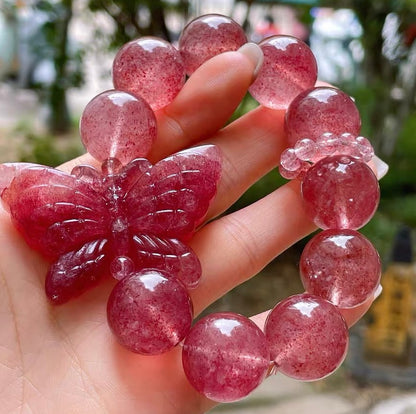 Natural Red strawberry Quartz Crystal Handmade beads bracelet 18mm