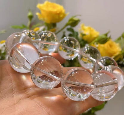 Natural white clear Rock quartz Crystal beads bracelet 20mm