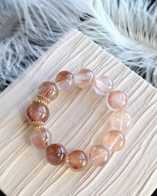 17mm Natural pink Hematoid Lepidocrocite Quartz Crystal beaded bracelet