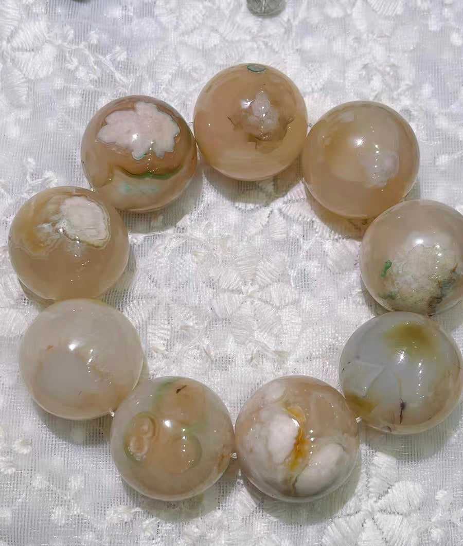 Cherry Blossom agate beaded bracelet 30mm