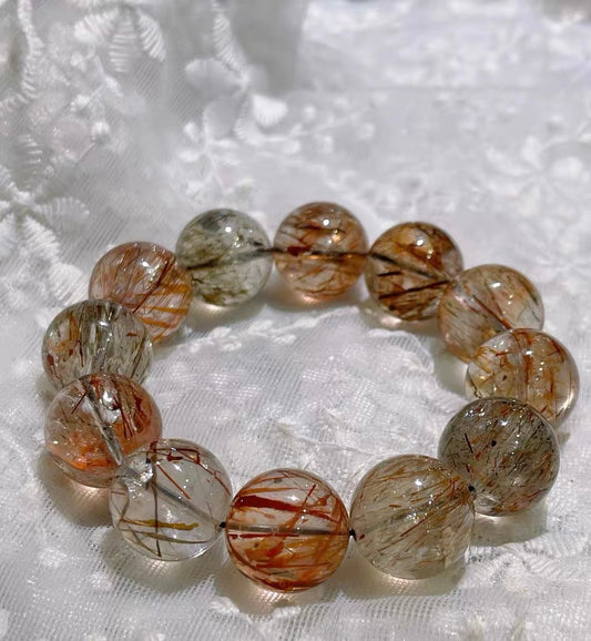 Black Golden Super Seven Rutilated Quartz beaded