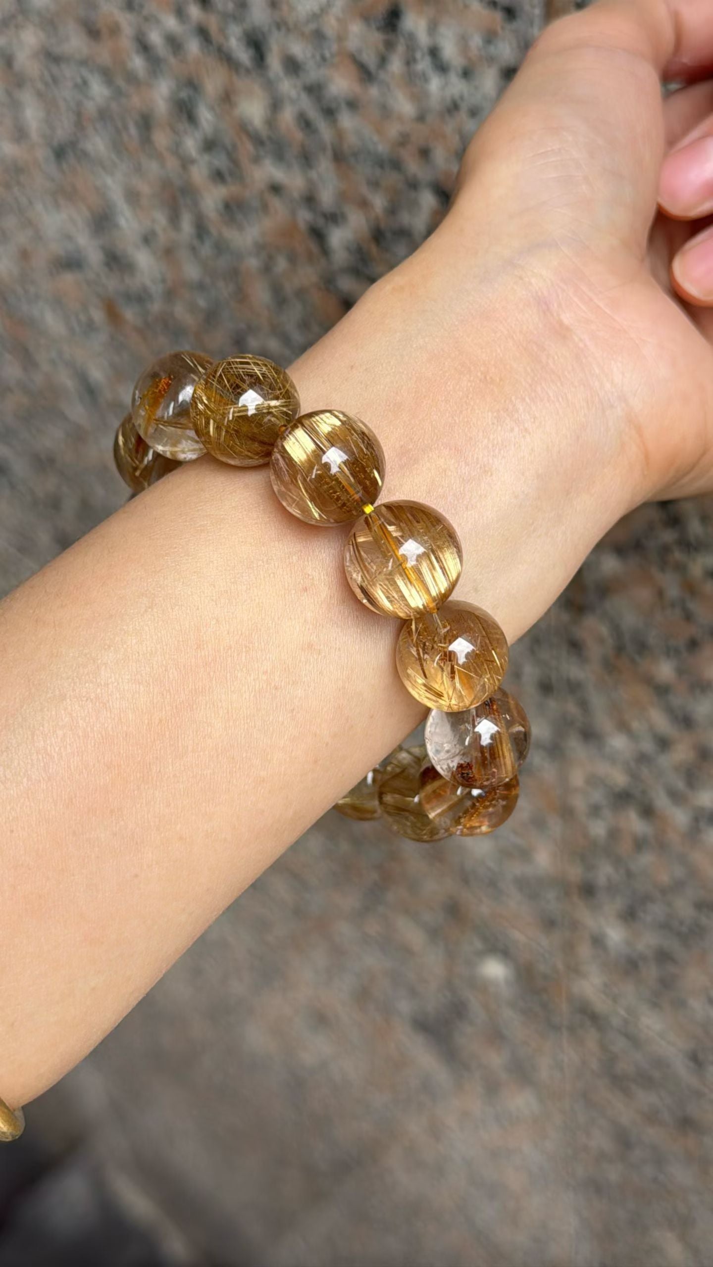 17mm Natural Golden Titanium crystal Rutilated Quartz beaded bracelet