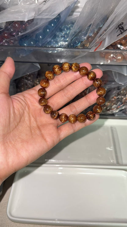 10mm Natural Red copper Rutilated Quartz Crystal beads bracelet