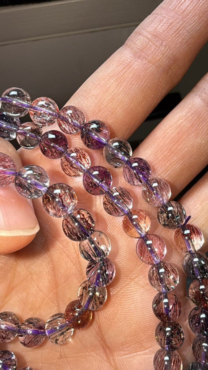 6.8mm Natural Super seven crystal Rutilated Quartz beads bracelet,3 laps bracelet