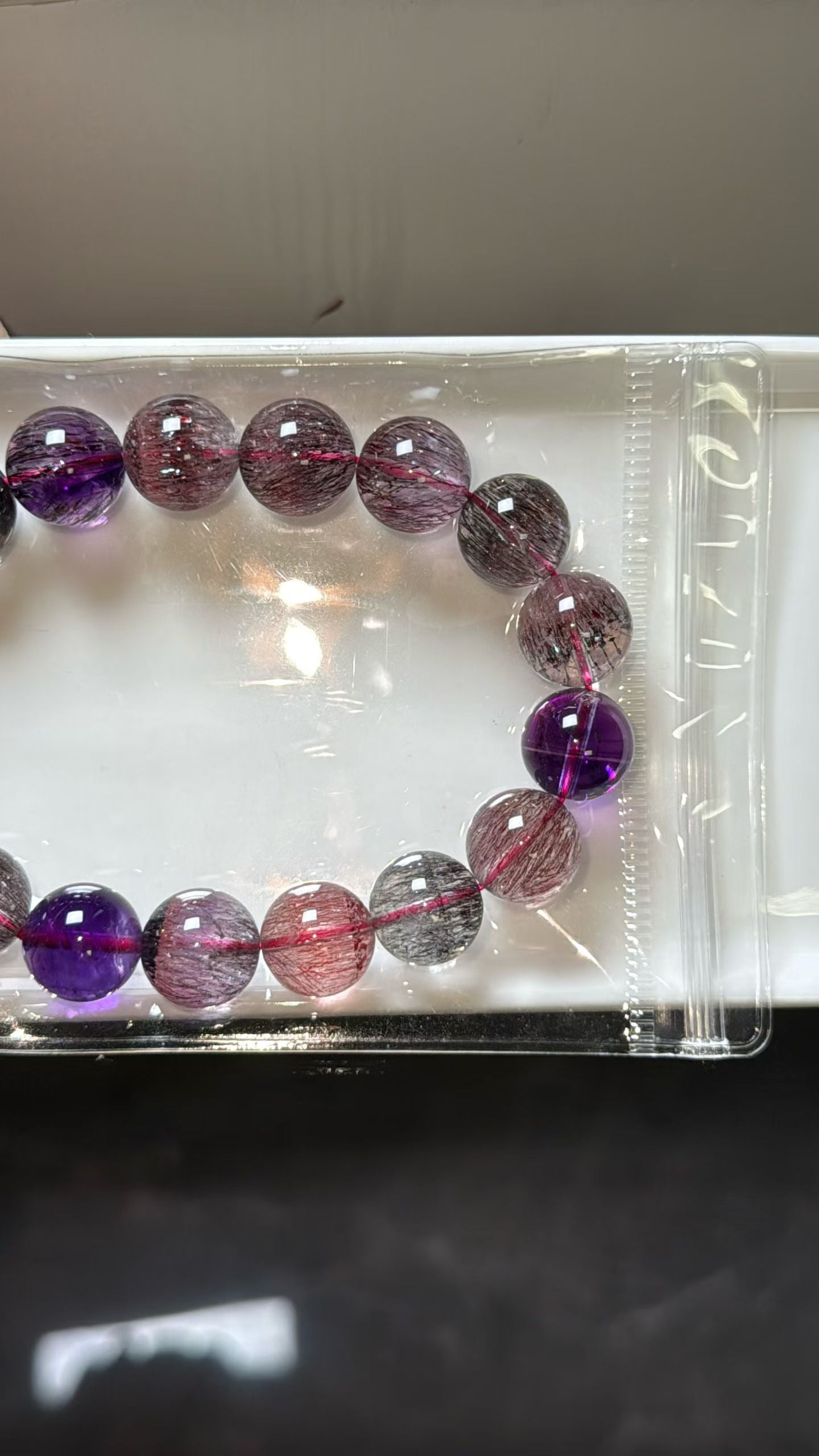 12.5mm Natural super seven Rutilated Quartz Crystal beads bracelet,Lepidocrocite in quartz,super7 bracelet