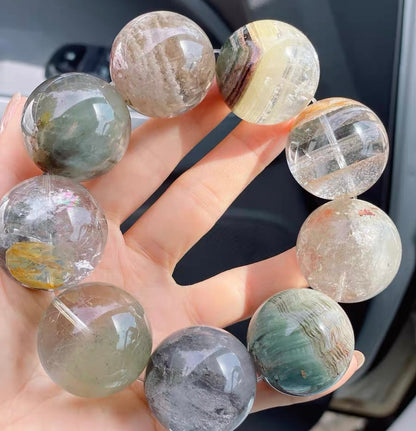 30mm Natural large size phantom rabbit hair Rutilated Quartz Crystal beads bracelet