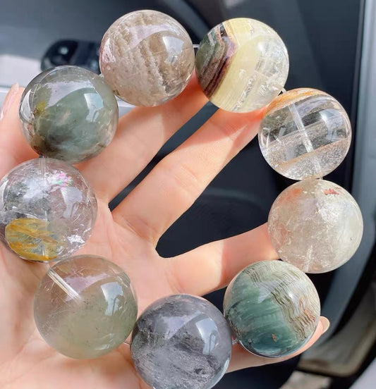 30mm Natural large size phantom rabbit hair Rutilated Quartz Crystal beads bracelet