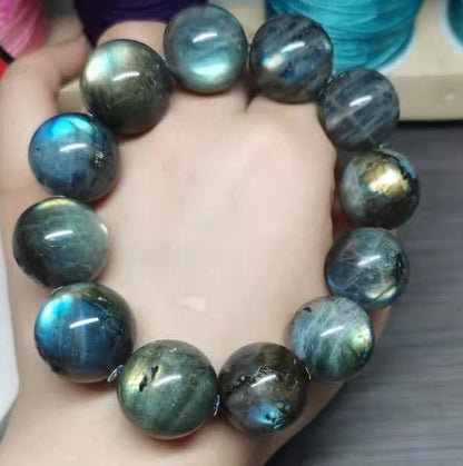 19mm Natural Rainbow Flashlight labradorite Gray moonstone beads bracelet