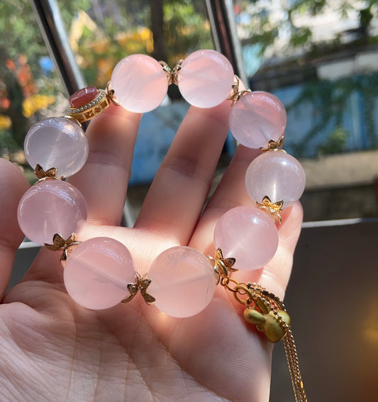 Natural pink Rose quartz Crystal beads bracelet  18mm