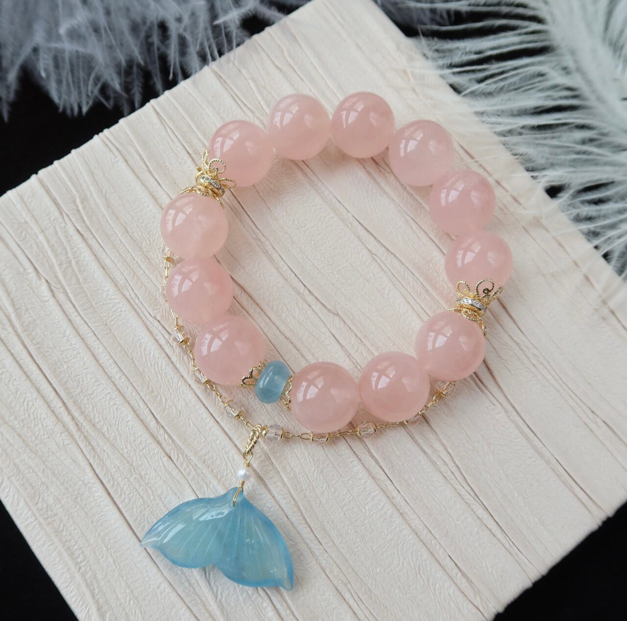 Natural pink Rose quartz Crystal beaded bracelet