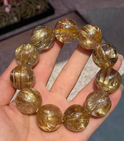 Natural Genuine Golden Rutile Quartz Crystal beads bracelet