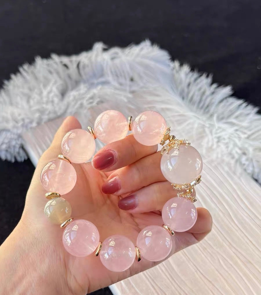 Natural pink Rose quartz Crystal beads bracelet 18mm
