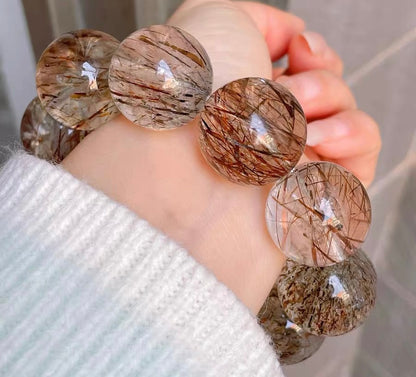 Natural Black Golden super seven Rutile Quartz Crystal beaded bracelet,21.5mm