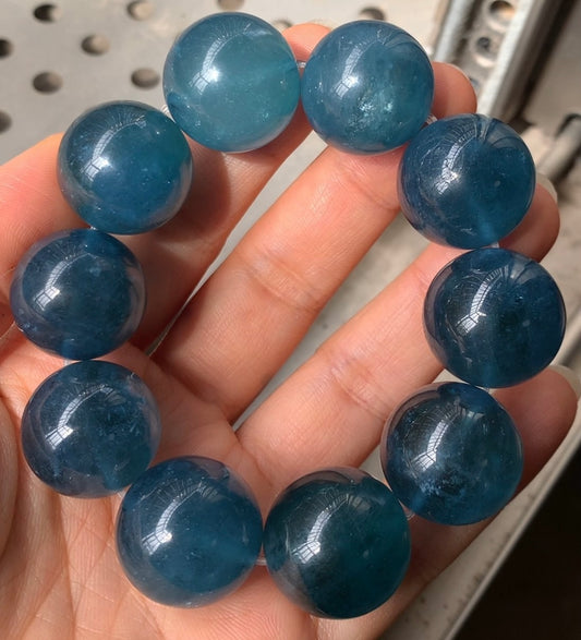 20mm Natural Blue Green Aquamarine beaded bracelet