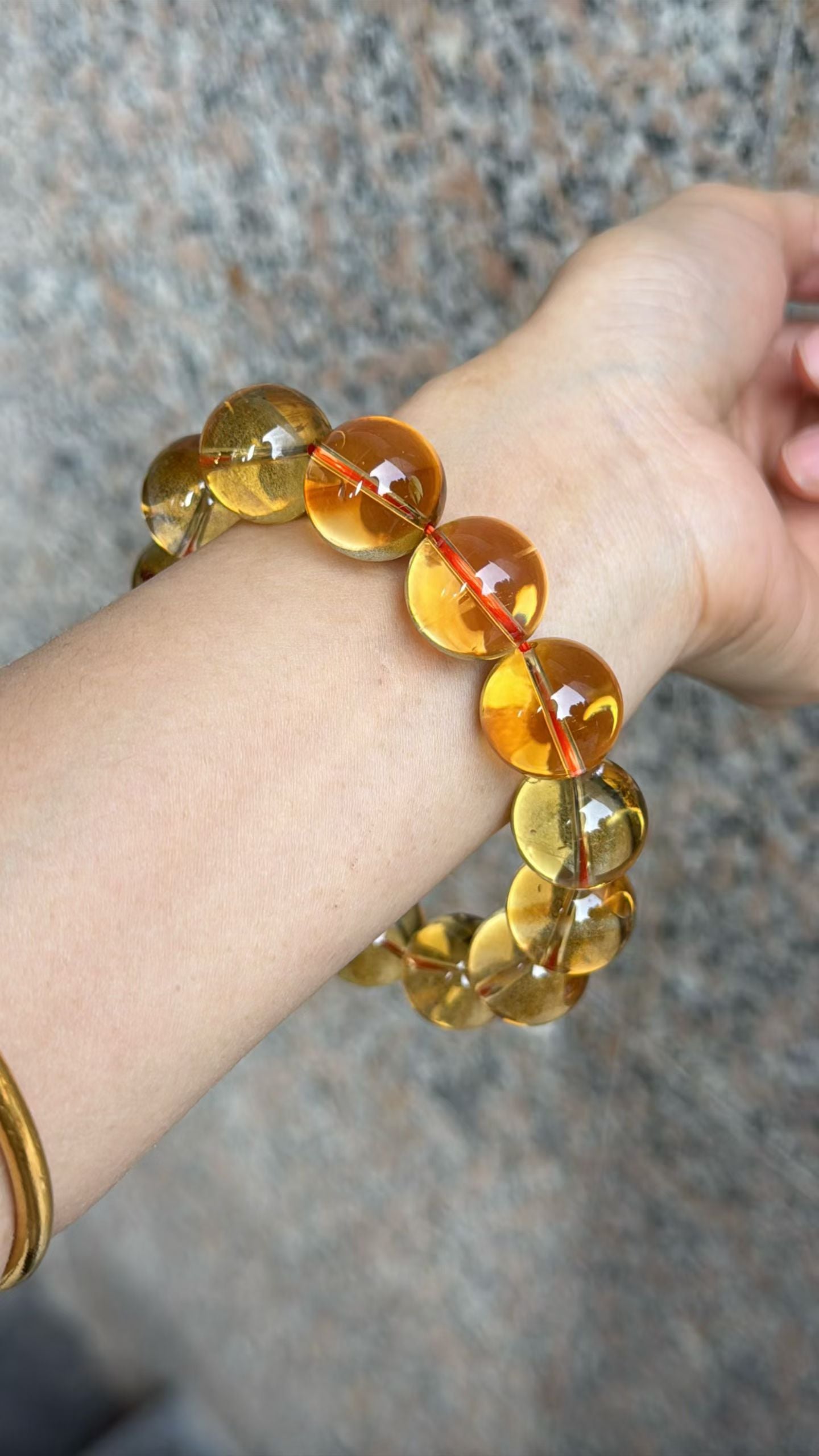 Natural Genuine yellow Citrine Quartz Crystal beads bracelet 17mm