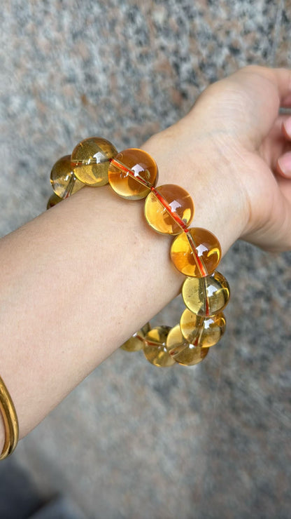 Natural Genuine yellow Citrine Quartz Crystal beads bracelet 17mm